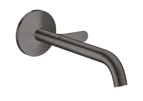 Waschtischmischer von AXOR in Brushed Black Chrome für Wandmontage, mit einem geraden Auslauf und einem Bedienelement zur Wasserregelung.